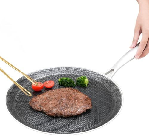 Générique Non-Stick Pancake Pan – Honeycomb Coating Edelstahl – Non-Stick Flat Frying Pan | für Egg Cooking Home Cooktop Breakfast