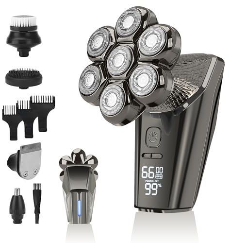 ABIULUM Head Shaver for Bald Men, 5-in-1 Electric Razor, 7D 360° Floating | IPX7 Waterproof Wet/Dry, LED Display, Cordless Rechargeable Beard Shaver Electric Shaving Grooming Kit for Head & Face