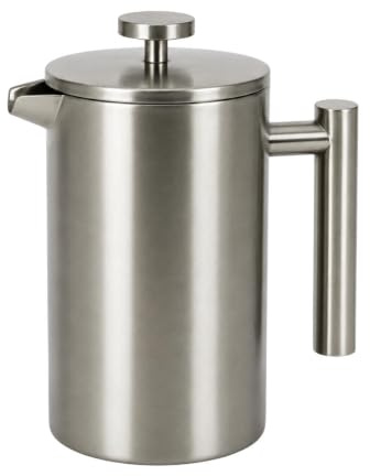 Stainless Steel French Press Coffee Maker Cafetiere 5 Replacement Filters | Insulated 1L
