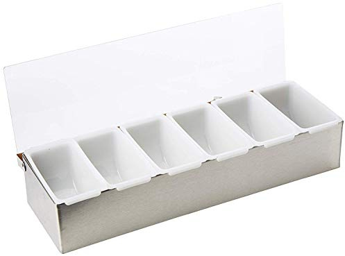 Condiment Dispenser 6 Compartment Chrome | Back Bar Condiment Holder, 6 Pot Dispenser - Ideal for Dispensing Cocktail Garnishes & Ingredients