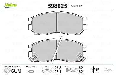 Valeo 4er-Set Bremsbeläge 598625, Vorderachse