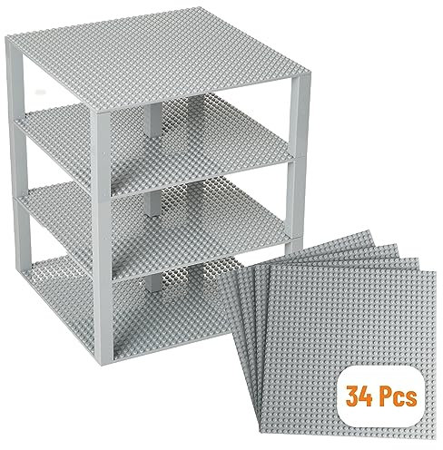 Strictly Briks Classic Stackable Baseplates, Building Bricks For Towers, Compatible with LEGO Blocks, Compatible with LEGO Base Plates, Light Gray, 4 Base Plates & 30 Stackers, 25x25cm