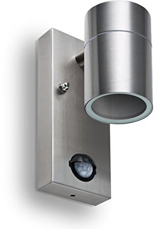 LED Wandleuchte Edelstahl mit Bewegungsmelder Sensitivität Sensor Brenndauer und Einschaltverhalten einstellbar bis 7m Bewegungserkennung mit Montagezubehör IP44 GU10-230V (Form: F2)