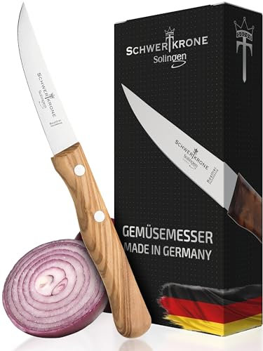 Schwertkrone Cuchillo de cocina Solingen, cuchillo para frutas y verduras, acero inoxidable, madera de olivo, punta de 7,6 cm