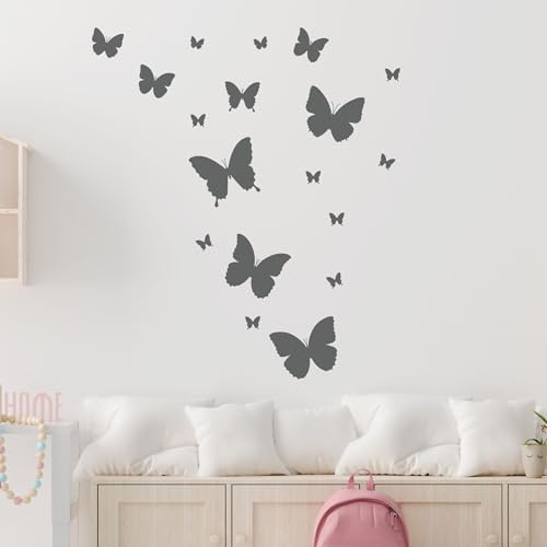 GRAZDesign Wandtattoo Schmetterlinge Set in vielen Großen für Kinderzimmer, Babyzimmer, Wohnzimmer, Wanddekoration selbstklebend 58x57cm 84 Stück, 073 dunkelgrau