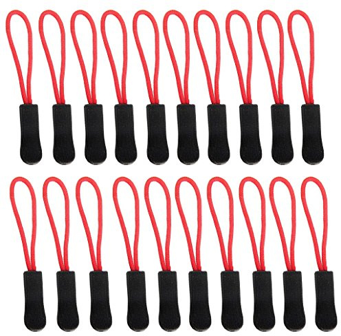 Zipper Pulls - Zipper Fixer - Strapazierfähige Nylonschnur mit ergonomisch geformtem Gummi Kein Slip texturierter Greifer Zieher für jeden Reißverschluss Material [20] Guang-T (Schwarz und Rot)