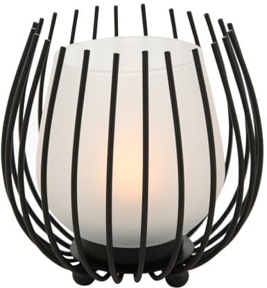 Boltze Windlicht Laval 1 Stück Höhe 12 cm Schwarz Eisen Milchglas Dekolicht Kerze