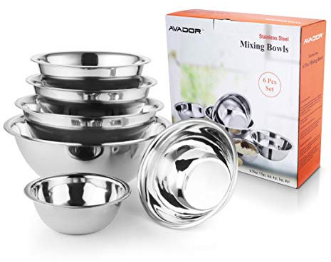 AVADOR Premium Edelstahl-Rührschüsseln, 6er Set, gebürstetes Edelstahl Rührschüssel-Set, leicht zu reinigen, platzsparend, ideal zum Kochen, Backen, Vorbereiten, inklusive Geschenkbox