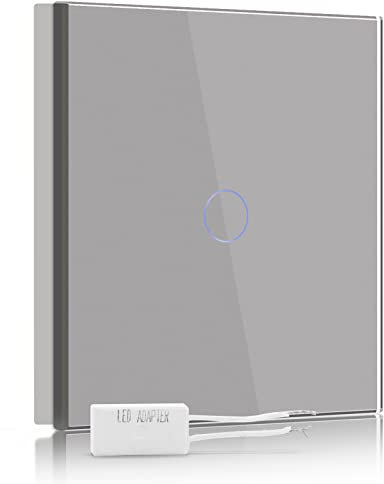 BSEED Dimmer Schalter Led Dimmer Touch Lichtschalter 1-fach 2 weg Glas Touch Schalter Grau Touchscreen-Funktioniert mit dimmer LED-Glühlampen