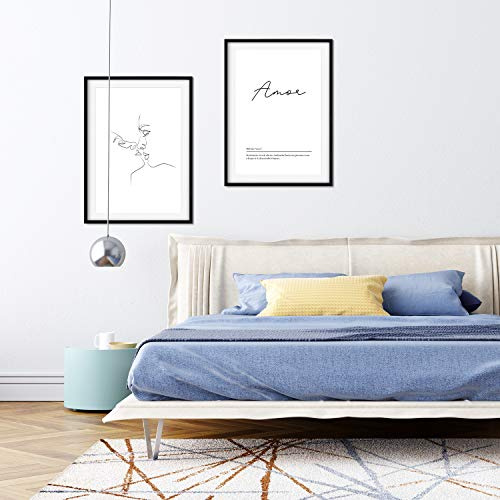 Set of 2 lines and words posters Scandinavian style female black and white on A3 size unframed Love Kiss