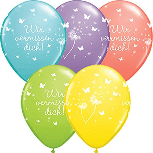 DeCoArt... Set 10 Luftballons Wir vermissen Dich farbig bunt Mix 28 cm Ballongas geeignet und 10 Ballonverschlüsse Öko