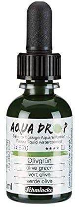 Schmincke - AQUA DROP, verde oliva, flaconcino con pipetta, 30 ml, 24570034, acquarelli liquidi finissimi a base di pigmenti per acquarello,per pittura ad acquarello, urban sketching, calligrafia