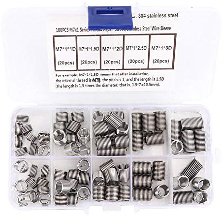 Douille Filetée, 100 M7 * 1 Réparation vis Filetées en Spirale Jeu de Douilles Filetées en Acier Inoxydable Convient à une Large Gamme de Matériaux à Faible Résistance