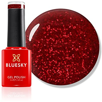 Bluesky Gel Nail Polish Mini 5ml, Santa Red Dream - BSH028, Glitter | Festive sparkle over a deep scarlet base, in a small bottle that is easy to try. Chip resistant gloss for up to 21 days.