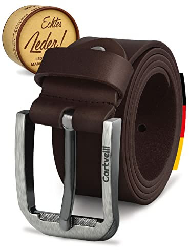 Cartvelli Premium Ledergürtel Herren Dunkelbraun 125cm Made in Germany mit Geschenkbox Echt-Leder Herrengürtel braun Vollleder Jeansgürtel Leder Gürtel 40mm Anzug jeans chino pants M19db-125