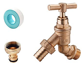 Topways Outside 1/2 BSP Garden Hose Brass Bib Tap with Extra 3/4'' Threaded Faucet Adapter for Watering Irrigation Hose End