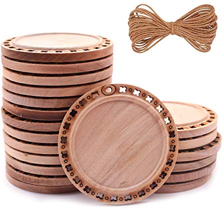 CBCMY 20 Pcs 2.16 inches Natural Wood Slices Craft Unfinished Wood kit Predrilled with Hole Wooden Circles for DIY Crafts Wedding Decorations Christmas Ornaments Arts Wood Slices