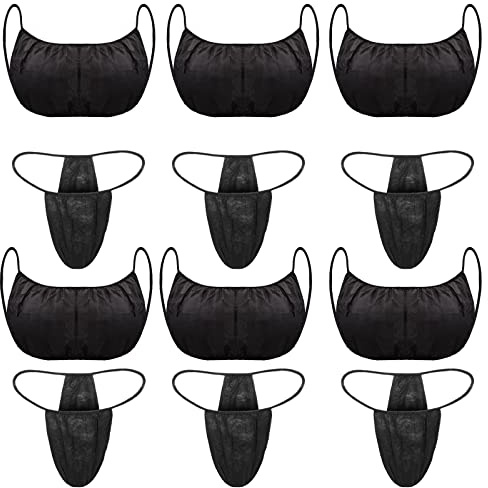 Yahenda 50 Pieces Disposable Bras and Panties for Spa Women Disposable Bikini Thong Underwear(Black)