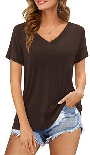 Florboom Summer Tops for Women Short Sleeve Longline Tunic Shrits Brown Size 14 16
