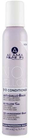 Alama Professional No-Yellow Wow Conditioner In Mousse, Anti-Gelb-Balsam aus Mousse, tonisierend für blondes, graues und gebleichtes Haar, mit violettem Pigment, ohne SLES und Sulfat, 200 ml