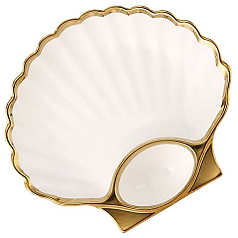 Yardwe Sushi Plates Set Shell Shaped Ceramic Dumpling Dish with Sauce Compartment Chips and Salsa Plate Japanese Plate Dip Serving Plate for Kitchen