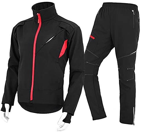 TDHLW Winter Thermojacke Herren Wasserdicht Atmungsaktiv Fahrradjacke Fleece Radhose MTB Jacken Reflektierend Rennrad Windjacke Winterjacke für Radfahren, Running, Wandern,Schwarz,XXL