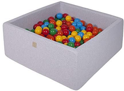 MEOWBABY Piscina di Palline per Bambini - Quadrato 90x90x40cm Piscine con 300 Palline Colorate, Cotone, Grigio Chiaro: Giallo/Rosso/Verde scuro/Arancione/Blu