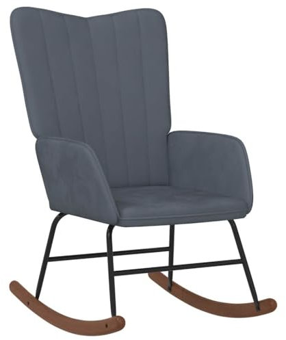 vidaXL Schaukelstuhl, Schwingstuhl mit Armlehne, Schaukelsessel mit Holzkufen Stahlgestell, Relaxsessel Schwingsessel Wohnzimmer, Samt Dunkelgrau