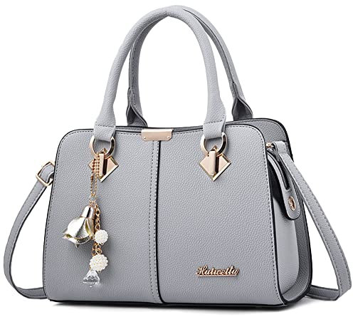 DORRISO Handtasche Damen Mittelgroß - Elegante Große Kapazität Wasserdicht PU Leder Mode Ornamente Abnehmbarem Schulterriemen für Reisen Arbeit Einkaufen Elefantengrau