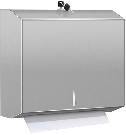 Edelstahl Papierhandtuchspender Wandhalterung, TOBEFORT Comercial Handtuchspender mit Schloss, Trifold/C-Falz Papierhandtuchhalter für Badezimmer, Küche, Büro, große Kapazität, 300 mehrfach gefaltet