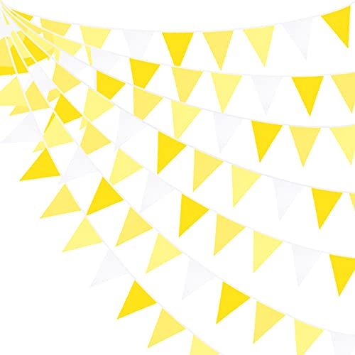 32Ft Gelb-weißer Wimpel-Banner Stoff Dreieck Flagge Girlande für Biene Sonnenblume Hochzeit Geburtstag Babyparty, Jubiläum, Zitrone, Thema, Party, Zuhause, Garten, hängende Festivals, Dekorationen