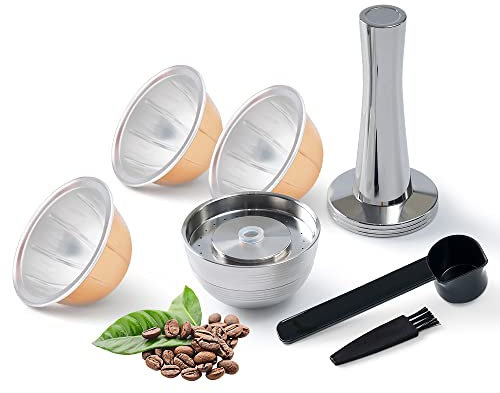 Vertuo Next Wiederverwendbare Kaffeepads, Edelstahl, 80 + 150 + 230 ml, je 6 Stück + 1 Stück Kaffeekapsel-Tamper für wiederverwendbare nes Presso Vertuo Next Pods