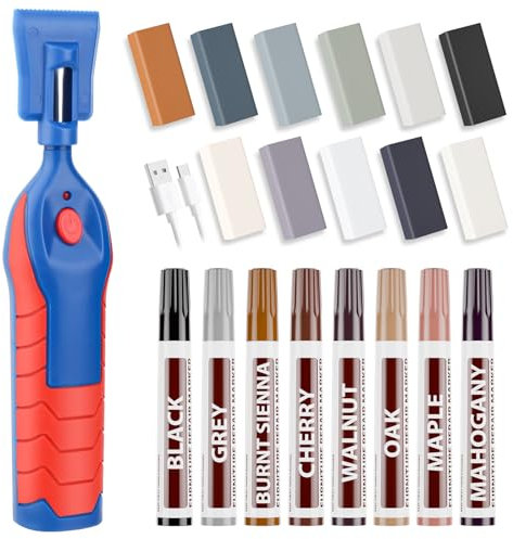 Laminat Reparaturset, 11 Farben Vinylboden Reparaturset mit Wärmestift Parkett Möbel Hartwachs Reparaturset Ausbesserungsmarker Abdeckung von Kratzern, Löcher, Rissen, Löchern für Holzboden Schrank