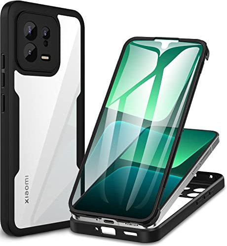 CENHUFO für Xiaomi 13 5G Hülle, 360 Grad Schutzhülle Stoßfest Panzerhülle mit Eingebautem Displayschutz Robust Bumper Full Cover Outdoor Case Durchsichtig Handyhülle für Xiaomi 13 5G - Schwarz