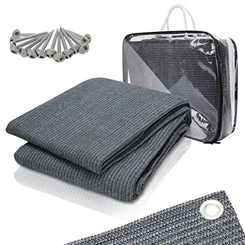 Tubiaz Vorzeltteppich Markisenteppich, Vorzeltteppich atmungsaktiv rutschfest,Waschbare, Zeltteppich mit 12 Löchern, 13 Heringe und Tragetasche, 250x500cm Grau Blau