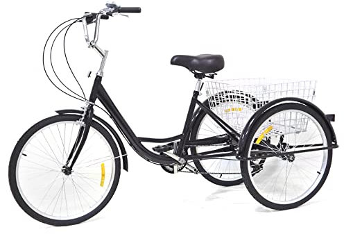 Dreirad 3 Rad Fahrrad, 24 Zoll Fahrräder 8 Gänge Faltbares Tricycle Erwachsene Dreirad mit Korb und Manuelle Klingel Erwachsenendreirad für ältere Menschen, Mädchen, Jungen, Herren und Damen