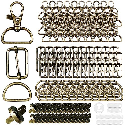 Drehbare Karabinerhaken Schlüsselanhänger 150Stk 25mm D-Ringe Triglide-Schiebeschnalle Magnetknöpfe Taschenverschluss Metall Halbrund Schnallen Hardware Dornschließe für Rucksack DIY Zubehör (Bronze)