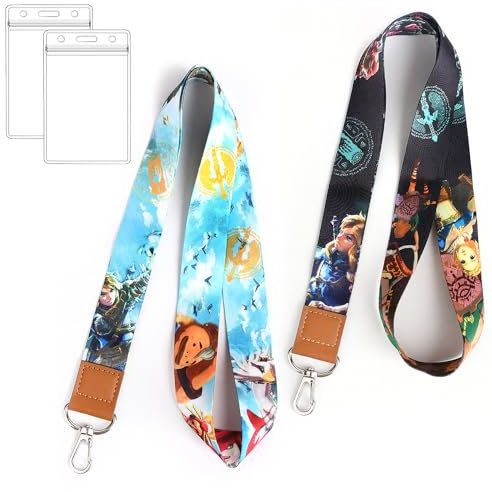 GTOTd Zelda Lanyard Schlüsselband (2 Pcs) with ID Badge Holder Ausweishalter Decoartions (2 Pcs). Geschenke Merch LOZ Videospiel Zubehör Key Zeichenfolge Brieftasche Schlüsselband für Teens