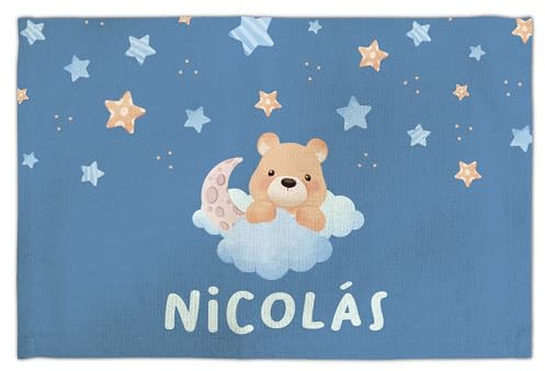 Abwaschbare Tischsets. Individuelles Tischtuch für Kinder. Personalisiertes Tischtuch. Tischdecke aus Stoff. Rechteckig 30x45 cm. Verschiedene Designs. Teddybär Wolken
