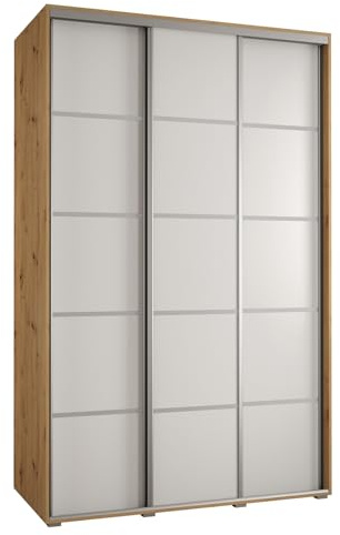 MEBLE KRYSPOL Davos 4 160 Schrank mit DREI Schiebetüren für Schlafzimmer - Moderner Kleiderschrank mit Kleiderstange und Regalen - 235,2x160x60 cm - Artisan Weiß Silber