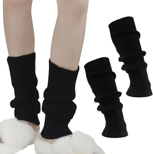 VOSSOT Stulpen Damen Schwarz, Beinstulpen Damen Leg Warmers Stulpen für Damen, 45 cm Gestrickte Beinwärmer Damen Wadenwärmer, Weich, Flexibel Winter Legwarmer Damen Stulpen Mädchen Strickstulpen Damen