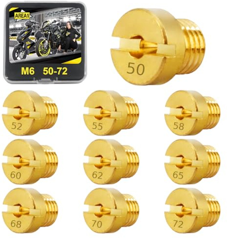 Area1 universal Vergaserdüsen Abstimmset M6 (6mm) 10 Stück 50/52/55/58/60/62/65/68/70/72 kompatibel mit Dellorto und Originalvergaser für z.B. Aerox Nitro Jog Booster F10 F12 15 ATU Explorer