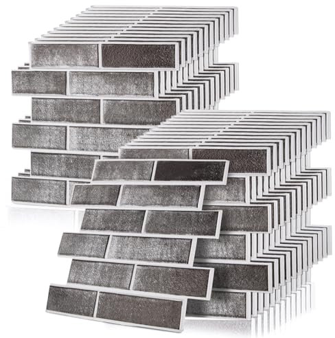 YAYODS 3D Self Adhesive Wall Tiles, Upgrade Peel and Stick for Kitchen Bathroom Living Room, Backsplash Splashback, Grey Brick Effect (30 Sheets, 12x12)