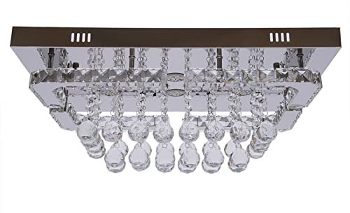 NaMaSyo Modern Flush Mount Kristallleuchter Rechteckig LED Kristall Regentropfen Kronleuchter Crystal Droplet Runde Chrom Deckenleuchten Pendelleuchte Kristallkronleuchter Glas Kristall Stras