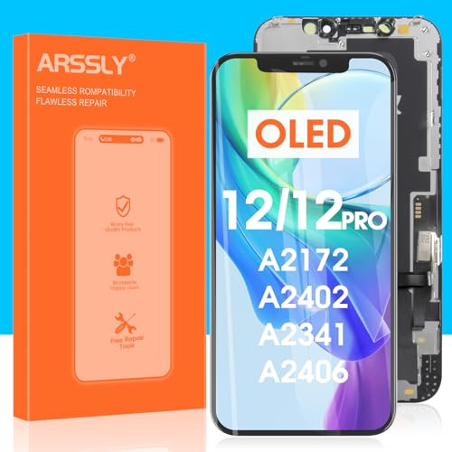 OLED Screen Replacement Kit for iPhone 12/12 Pro,LCD Display Touch Screen Digitizer Full Assembly for A2172,A2402,A2341,A2406(6.1 inch,Hard OLED COF)