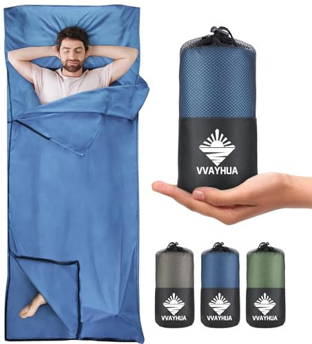 VVAYHUA Hüttenschlafsack,2in1 Reiseschlafsack aus Mikrofaser,Zwei-Wege-Reißverschlüsse Legen die Füße separat frei,Erwachsene Camping Blatt für Rucksacktourismus, Hotel, Geschäftsreisen (Blau)
