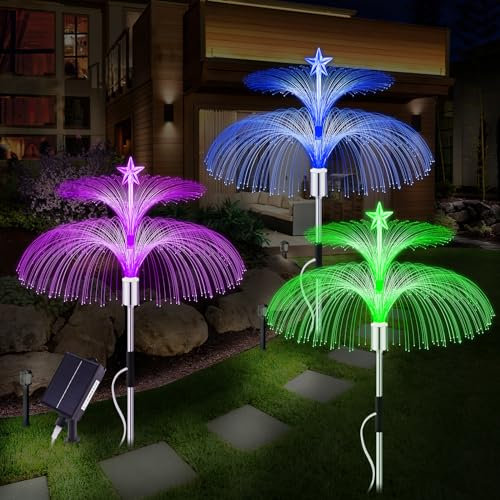 ZEWETO Solarlampen für Außen Garten, 3 Stück LED Quallen Solarleuchten IP65 Wasserdicht LED fest integriert Solarleuchte Gartenleuchten für Außen Garten Terrasse Balkon Rasen Hinterhöfe Weg Deko