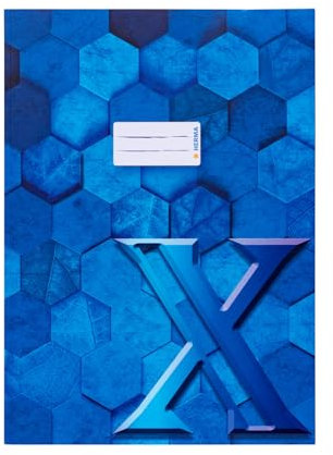 HERMA 20085 Heftumschlag A4 Karton Blau, veredelte Hefthülle mit Beschriftungsfeld aus stabilem & extra starkem Papier, Heftschoner mit Hexagon Muster Motiv für Schulhefte, farbig
