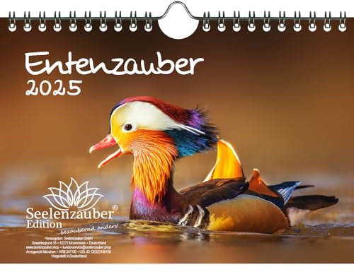 Entenzauber DIN A5 Wandkalender für 2025 Enten - Geschenkset Inhalt: 1x Kalender 1x Weihnachtsanhänger 1x Grußanhänger (gesamt 3 Teile)