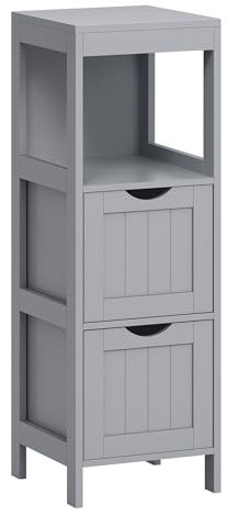 VASAGLE Floor Cabinet, Freestanding Storage Unit, with 2 Drawers, 1 Open Compartment, for Bathroom, Living Room, Kitchen, Modern Style, Dove Grey BBC042G02, 30 x 30 x 89 cm
